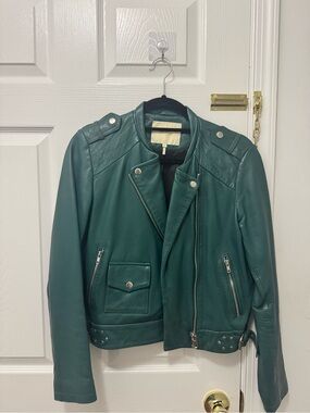 Maje Teal Leather Moto Jacket